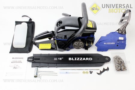 Бензопила BLIZZARD 45cc (2,9кВт шина 18") с подкачкой, с уровенем в баке. Крышка стар. и тор. - метал. Цепь-72зв., квад. зуб, отличное качество.