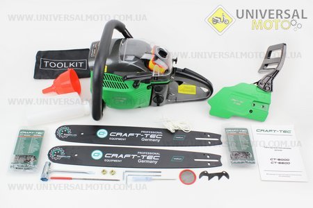 Бензопила CRAF-TEC CT5000  52cc (2,9кВт, шина 18") с подкачкой. Крышка стар. и тор. - метал. (шина, цепь по 2шт), прозрачная крышка фильтра