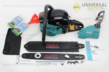 Бензопила AL-FA YD-KW02-45 52cc (3,0кВт. шина 18"), с подкачкой, крышка стартера - метал, плавный пуск, (шина, цепь по 2шт)