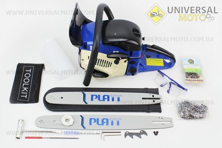 Бензопила PLATT 58см3 (3,0кВт. шина 16"-1шт, шина 18"-1шт), с подкачкой, крышка стартера - метал, плавный пуск, в коробке по 2 штуки . PLATT (Бензопила / UM2013-V92)