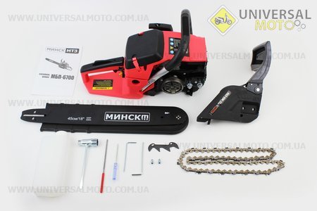 Бензопила Минск МТЗ МБП-6500 62см3 (6,5кВт. шина 18") с подкачкой, плавный пуск. Крышка стар. и тор. - метал. (шина, цепь по 2 штуки). Китай (Бензопила / UM2015-V77)