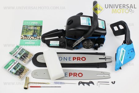 Бензопила DNEPRO 52см3 (3,3кВт, шина 16"-2 штуки широкая, цепь 325-1,5мм-66 звеньев круг. зуб-2 штуки), плавный пуск. Крышка стар. и тор. - металл. DNEPRO (Бензопила / UM2015-V88)