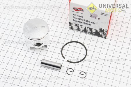 Поршневий комплект (поршень, кільця, палець) 3800 39мм (палець 10мм). WINZOR (Запчастини до бензопили GoodLuck / UM2056-V74)