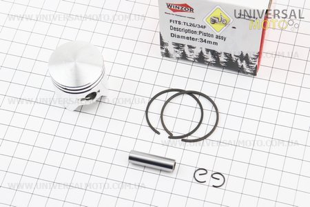 Поршневий комплект (поршень, кільця, палець) 34мм (палець 8мм). WINZOR (Запчастини для триммера / UM2133-V88)