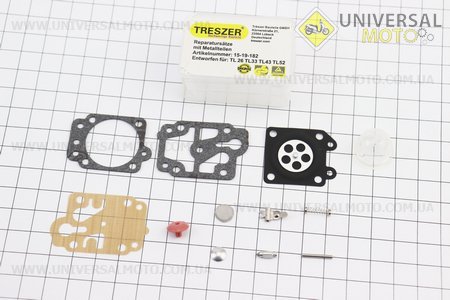 Ремонтний комплект карбюратора 1E40F-1E44F, 12 деталей. TRESZER (Запчастини для триммера / UM2134-V58)