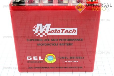 Аккумулятор 5Аh 12N5L-BS (гелевый) Active 120/60/130мм, 2018. Mototech (Аксессуары / UM3010-V03)