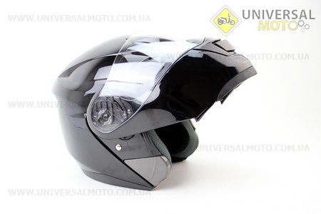 Шлем закрытый с откидным подбородком+очки HF-119 S- ЧЕРНЫЙ глянец