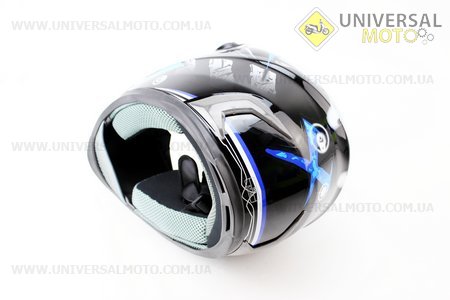 УЦІНКА Шолом інтеграл, закритий HF-122 М, ЧОРНИЙ глянець з синьо-білим малюнком Q100B (незначний дефект на склі). FXW (Шоломи / UM3012-V22)