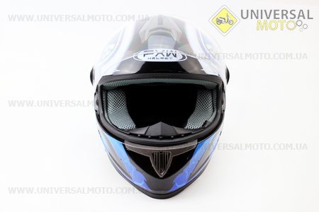 УЦІНКА Шолом інтеграл, закритий HF-122 М, ЧОРНИЙ глянець з синьо-білим малюнком Q100B (незначний дефект на склі). FXW (Шоломи / UM3012-V22)