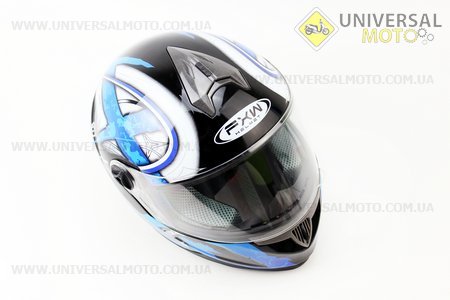 УЦІНКА Шолом інтеграл, закритий HF-122 М, ЧОРНИЙ глянець з синьо-білим малюнком Q100B (незначний дефект на склі). FXW (Шоломи / UM3012-V22)