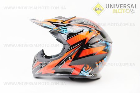 Шлем кроссовый HF-116 M- ЧЕРНЫЙ глянец с оранжевым рисунком