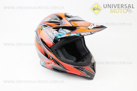 Шлем кроссовый HF-116 M- ЧЕРНЫЙ глянец с оранжевым рисунком