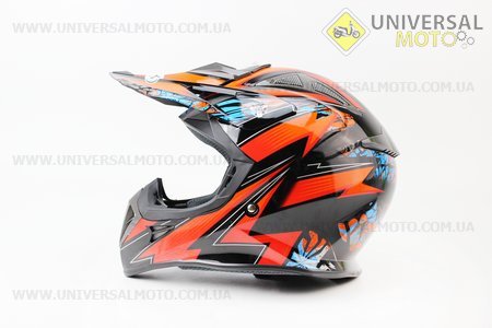 Шлем кроссовый HF-116 L- ЧЕРНЫЙ глянец с оранжевым рисунком