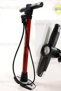 Насос ручной на пластик. ножке "красный"  + манометр на ручке