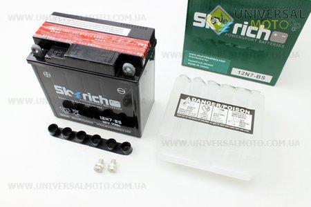 Аккумулятор 7Аh МОТО 12N7-BS (кислотный, сухой) 135/75/135мм, 2017