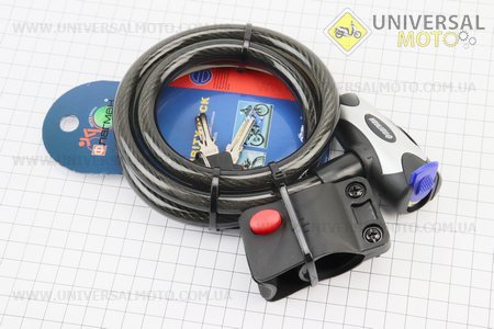 Замок протиугінний тросовий 1000х12мм під ключ, кріплення за трубу сидіння, TY555. Флагман (Різне / UM3016-V44)