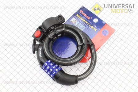 Замок протиугінний тросовий 1000х12мм з 4-х значним кодом, кріплення за трубу сидіння, TY523. Tonyon (Різне / UM3016-V45)