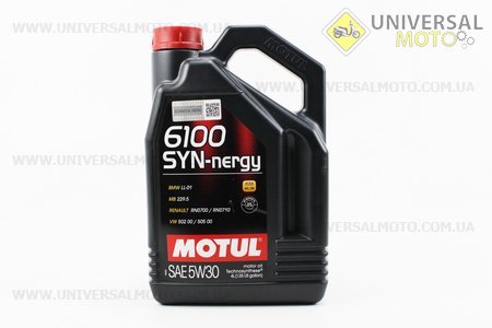 Мастило 4T 5W-30 - напівсинтетичне універсальне "6100 SYN-nergy", 4 літри. MOTUL (Мотохімія / UM3041-V89)