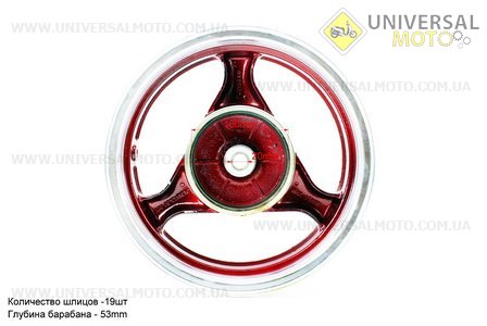 Диск задній литий MT3,50x13 Z19 для 4Т (бараб. гальм., d-130мм) "3 променя" червоний / сірий. Китай (Диски до скутера / UM3060-V10)