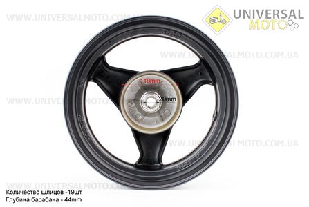 D07 Диск литой задний (бараб. торм. для 50см3 ) MT3,5xJ12, черный. Китай (Диски / UM3060-V30)