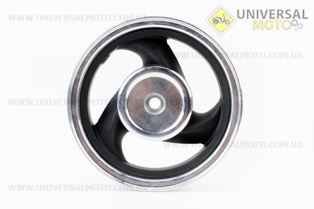 Диск задній литий MT2,50x10 Z19 для 4Т (бараб. гальм., d-110мм) "3 променя" чорний / сірий. Китай (Диски до скутера / UM3060-V59)