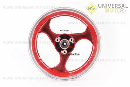 Диск передній литий MT3,50x13 d12мм (диск гальм. 3 болта) "3 променя" червоний / сірий (VIPER - F1). Китай (Диски до скутера / UM3060-V61)