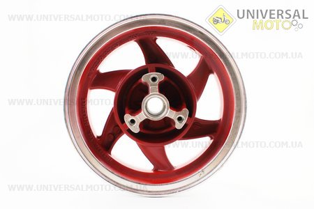 Диск передній литий MT2,50x10 d10-12мм (диск гальм. 3 болта) "6 променів" червоний / сірий (без підшипників). Китай (Диски до скутера / UM3060-V72)