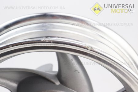 УЦІНКА Диск передній литий MT2,50x10 d12мм (диск торм. 3 болта) "6 променів" сірий (незначний дфект, див. фото). Китай (Диски до скутера / UM3060-V89)