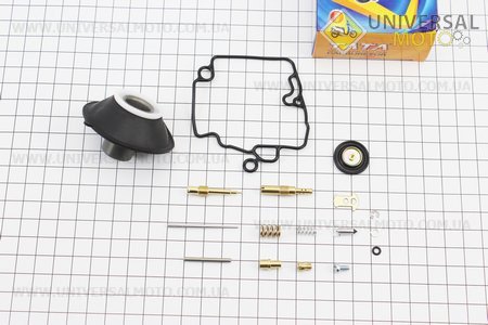 Ремонтный комплект карбюратора 50-80см3, 17 деталей + поплавок + мембрана 18мм. TATA (Скутер 50-100см3 / UM3091-V88)