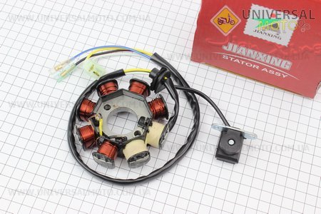 Статор магнето 8 катушек - "6 + 2" (генератор), высота 29мм. JIANXING (Скутер 50-100см3 / UM3094-V19)