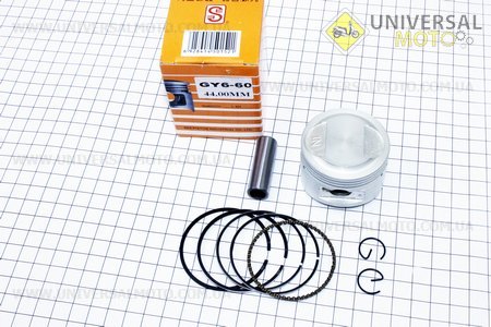 Поршневий комплект (поршень, кільця, палець) 60см.куб. 44мм STD (палець 13мм) жовта коробка. SEE (Запчастини до 4Т скутера / UM3094-V50)