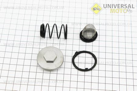 Гайка сливная масла, манжет, ппружина, фильтр масляный, комплект 4 штуки. TATA (Скутер 50-100см3 / UM3097-V85)