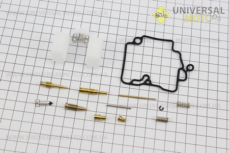 Ремонтный, комплект карбюратора 50-80см3, 12 деталей + поплавок. Китай (Скутер 50-100см3 / UM3098-V80)