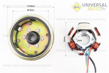 Магнето у зборі (6 котушок). Китай (Запчастини до 4Т скутера / UM3100-V71)