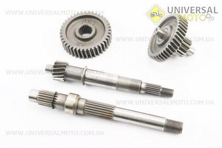 РЕДУКТОР комплект (вал вторинний довгий, первинний, шестерні 2шт), Тип 1. Китай (Запчастини до 4Т скутера / UM3102-V07)