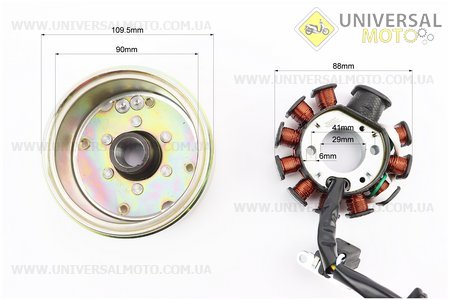 Магнето у зборі (11 котушок). ZHENGHE (Запчастини до 4Т скутера / UM3103-V87)