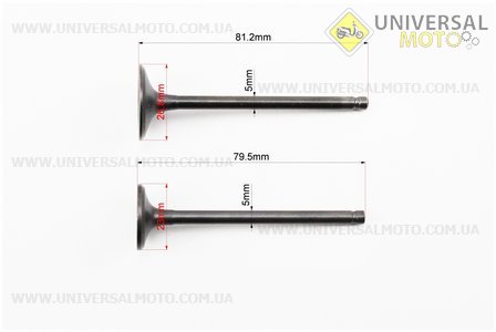 Клапан впускний (d=26,8; h=81,2), випускний (немагнітний) (d=23; h=79,5) комплект 125см.куб. Keeway. JINLONGLIAN (Запчастини до 4Т скутера / UM3106-V97)