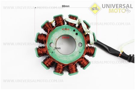 Статор магнето (генератора) (12 котушок роз'єм "мама 3 + 2") висота 28мм. Китай (Запчастини до 4Т скутера / UM3108-V18)