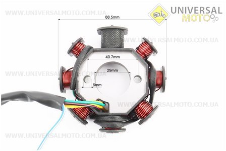 Статор магнето (генератора) (8 котушок роз'єм "мама 3+2") висота 35мм. Китай (Запчастини до 4Т скутера / UM3109-V50)