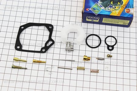 Ремонтный комплект карбюратора, 17 деталей + поплавок. TATA (Скутер 2Т-Ременной / UM3120-V49)