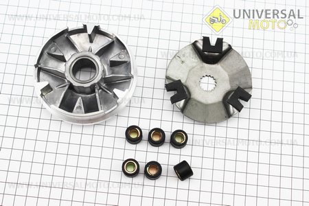 Варіатор передній у зборі на 16мм вал (Stels 50, JOG 90). DONGXIN (Запчастини до 2Т ременного скутера / UM3121-V77)