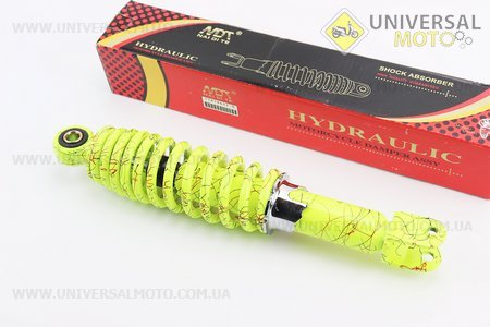 Амортизатор задній GY6 / Honda - 290мм * d55мм (втулка 10мм / вилка 8 мм) регульований, Лимонний з павутиною. NAIDITE (Запчастини до японського скутера / UM3150-V80)