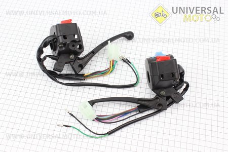 Блок кнопок на кермі лівий + правий комплект з важелями. Китай (Запчастини на скутер Viper Wind / UM3151-V08)
