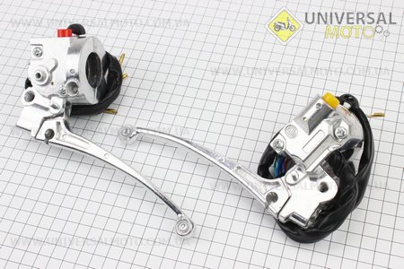 Блок кнопок на кермі лівий, правий комплект з важелями (під дзеркалу М8) DELTA. Китай (Запчастини для мопеда Дельта / UM3183-V56)