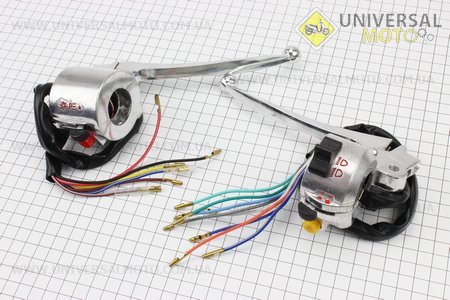 Блок кнопок на кермі лівий, правий комплект з важелями (під дзеркалу М8) DELTA. Китай (Запчастини для мопеда Дельта / UM3183-V56)