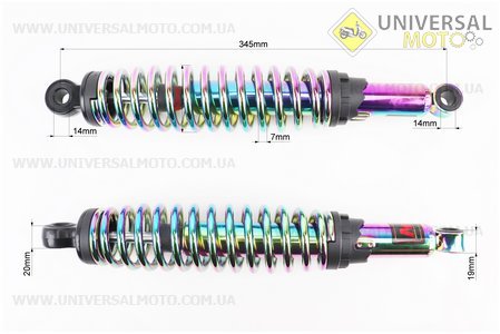 Амортизатор задній JH / CB / CG - 345мм * d60мм (під втулки) регульований, Плазма комплект 2шт. NAIDITE (Запчастини для мопеда Дельта / UM3184-V85)