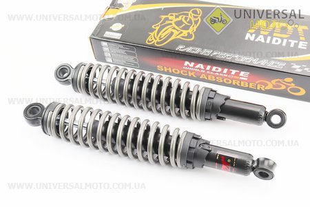Амортизатор задній JH / CB / CG - 340мм * D60мм (під втулки) регульований, Димчастий комплект 2шт. NAIDITE (Запчастини для мопеда Дельта / UM3184-V96)