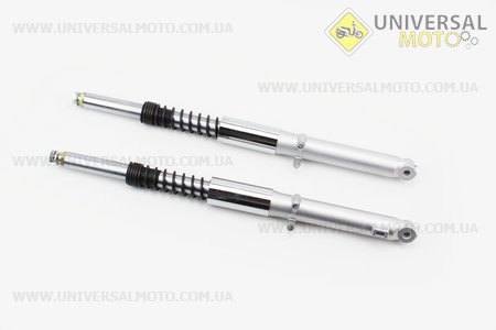 Амортизатор передній лівий, правий комплект L-525мм D-25мм (пружина зовні). TATA (Запчастини для мопеда Дельта / UM3186-V73)