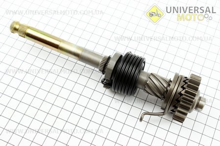 Вал заводний лапки в зборі (шестерня, пружина) 200мм, тип. 2 (косі зуби). Viper (Запчастини для мопеда Дельта / UM3188-V32)