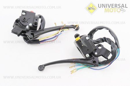 Блок кнопок на кермі лівий, правий комплект із важелями (під дзеркала М10) ALPHA, тип 1. Китай (Запчастини для мопеда Дельта / UM3190-V06)